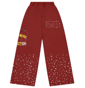 Maroon Red Rhinestone Sweatpants