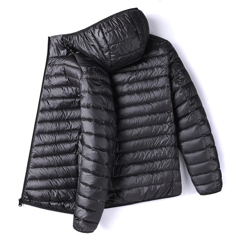 Men's Solid Color Hooded Lightweight White Duck Down Jacket, Full Zip Casual Windproof Warm Coat, Suitable for Autumn and Winter Casual Outdoor Wear