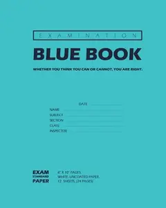 Examination Blue Book, Wide Ruled, 12 Sheets (24 Pages), Blank Lined, Write-in Booklet (Royal Blue) -- Inc - Paperback