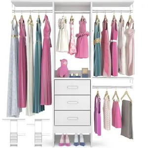 4FT Small Closet System with 3 Fabric Drawers, 48'' Closet Organizer System With 3 Adjustable Shelves, Flexible Built-In Clothes Garment Rack for Small Space, 48"L x 13"W x 71"H