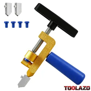 TOOLAZO Heavy-Duty Glass Tile Cutter | 2-in-1 Manual Tile Cutting Tool with Built-In Breaking Pliers, Extra 2 Cutter Blades & 4 Pressure Heads | Perfect for Ceramic Tile, Mirror & Glass Cutting | Tools and Gadgets for DIY Projects