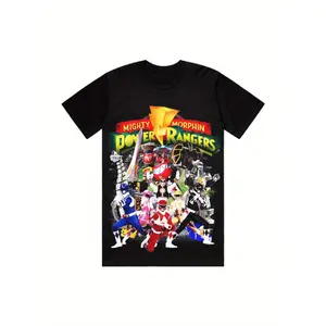 Men's "Mighty Morphin Power Rangers" Graphic T-Shirt - 100% Cotton, Dual-Sided Print, Crew Neck, Short Sleeve, Casual Sports Tee, Machine Washable, Sizes S-XXXL