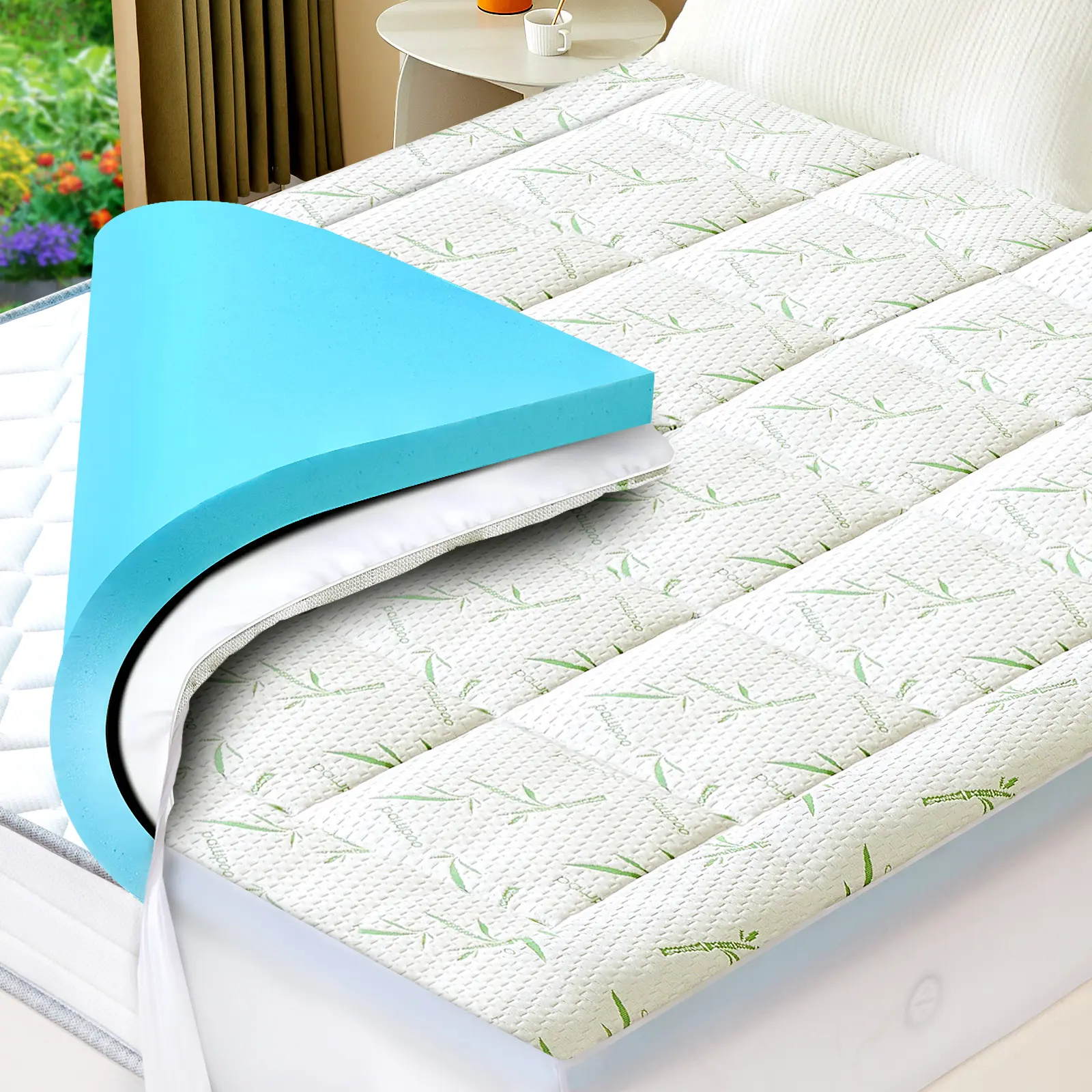 Twin 3in Dual Layer Gel Memory Foam Mattress Topper, Bamboo Rayon Pad, 2 Inch Memory Foam & 1 Inch Bamboo Rayon Pillow Top, Pressure Relief Cooling Breathable with 8-16 Inch Deep Pocket