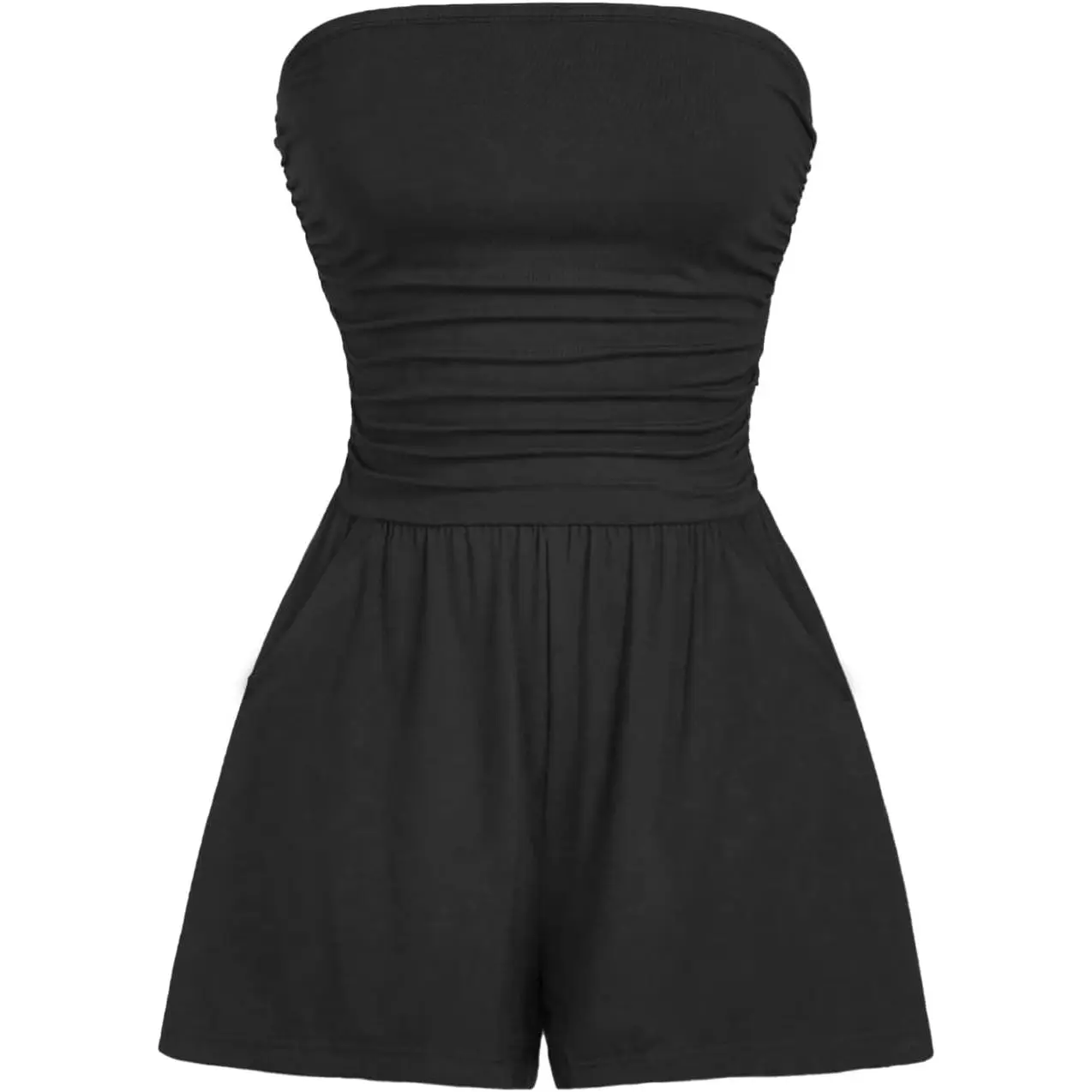 AUXDIO Women's Basic Fitted Stretchable Strapless Tube Top Romper Overalls - Off-Shoulder Short Jumpsuit, Elastane Fabric, Hand Wash, Evening/Casual/Homecoming Formal Garment, L=US 12-14 for Summer Vacation