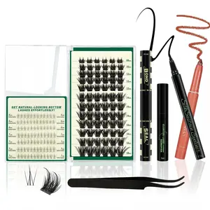 #2 DIY Lash Extension Kit 8-18mm Natural Eyelash Clusters Lightly Fluffy D Curl - WideSpan DIY Eyelash Extensions Kit Eyelash Extensions Kit with Lip Liner Easy to Apply Cosmetic