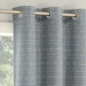 2pc 74"x63" Sun Zero Dresden Slub Magnetic Close 100% Blackout Grommet Curtain Panel Pair Denim