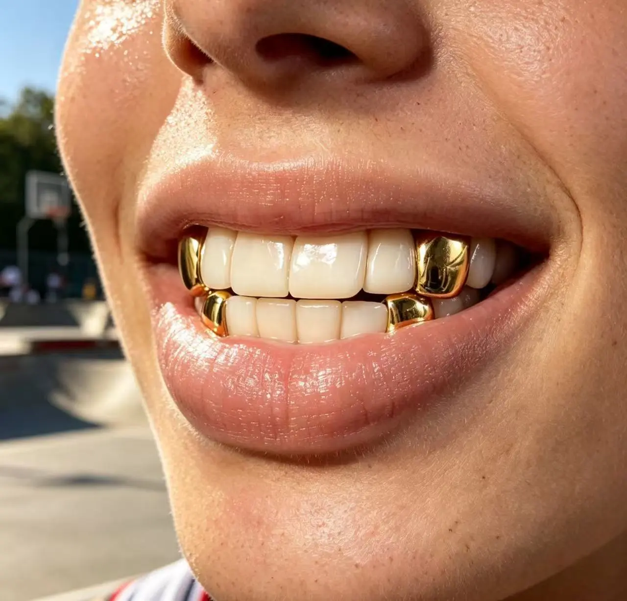 Gold Plated Single Tooth Grillz, 4Pcs Removable Teeth Caps, Hip Hop Top & Bottom Teeth Jewelry, Rapper Costume Accessory for Party Halloween