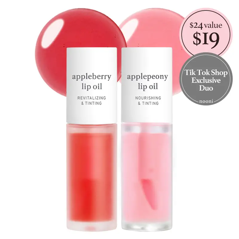 Nooni Korean Apple Lip Tint Stain Duo Bundle | Glossy Lip Stain,Tinting & Long Lasting, Moisturizing Lip Care Hydrate Lipgloss Lipstick Makeup Glossy