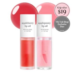 Nooni Korean Apple Lip Tint Stain Duo Bundle | Glossy Lip Stain,Tinting & Long Lasting, Moisturizing Lip Care Hydrate Lipgloss Lipstick Makeup Glossy Hydrating Moisturizer Plump Transfer-proof