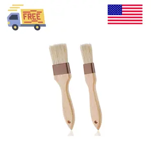 2 Pcs Natural Bristle Pastry Brush, Beech Wooden Handle Basting and BBQ Brushes