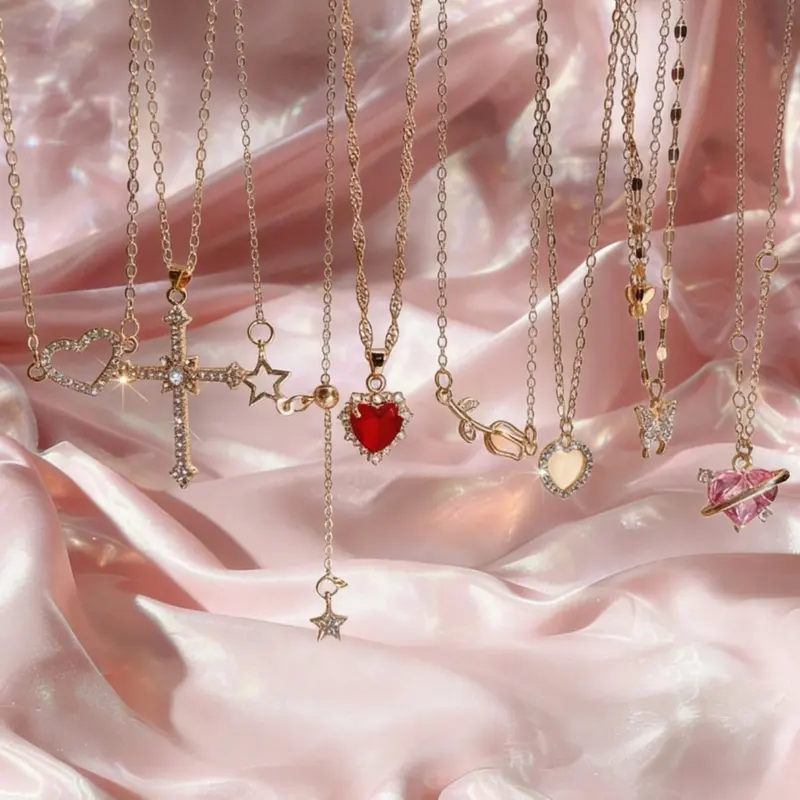 Women's Y2K Fashion Necklace Set, Necklace Stack, Heart-Shaped Faux Crystal Rhinestone Flower Pendant, Butterfly Star Fringe Design, Perfect Gift, Elegant Necklace, Decorative Necklace, Rhinestone Pendant Jewelry, Rhinestone Decorated Necklace