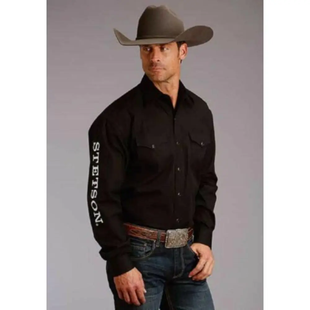 Men's Stetson Black Logo Poplin Western Shirt