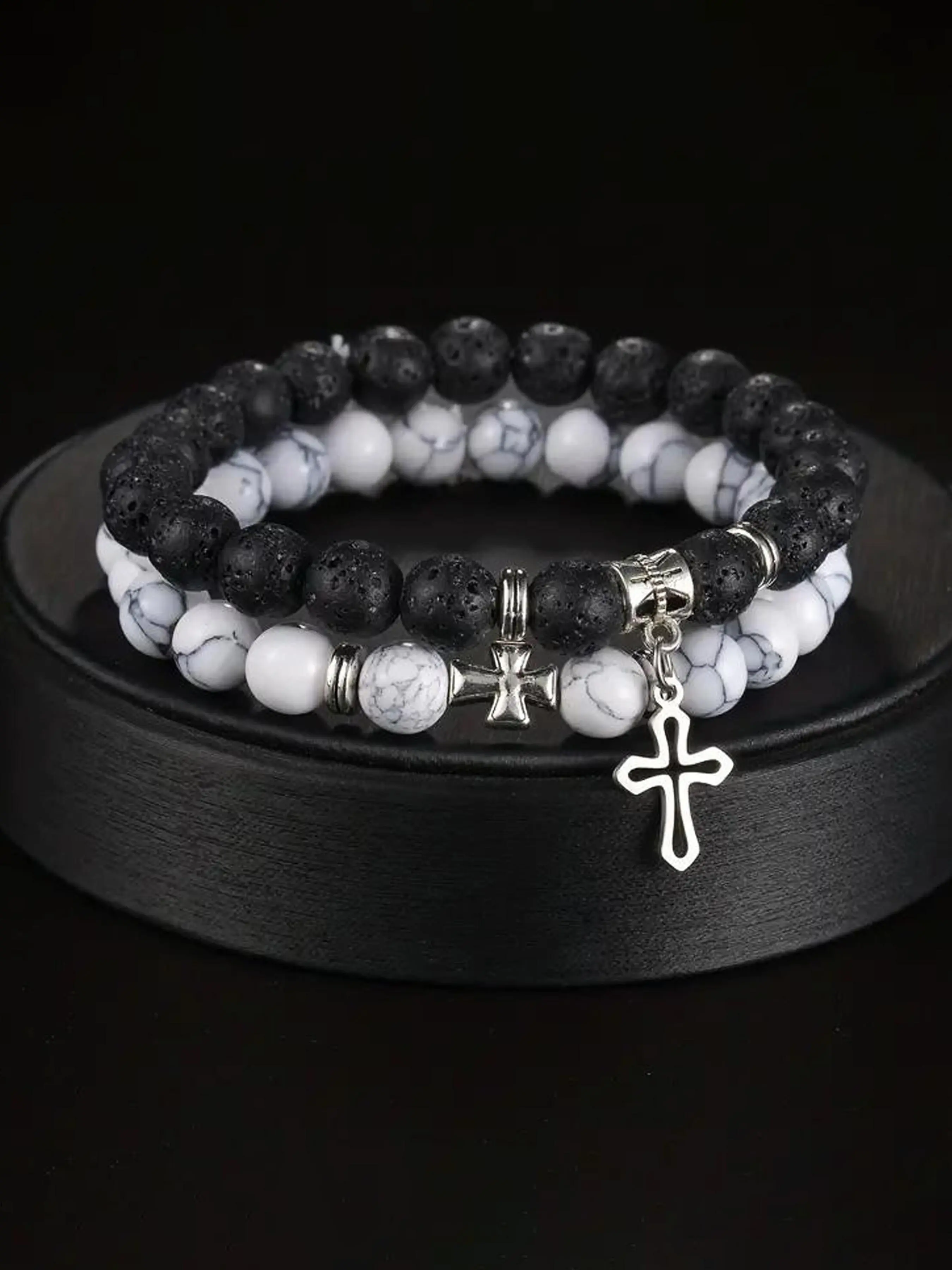 Cross Pendant Bracelet Set, Fashion Jewelry for Men & Women, Trendy Beaded Chain, Perfect Birthday Gift, Elegant and Versatile Design