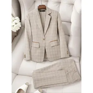 Women’s checked business-casual suit, jacket and pants two-piece set, versatile style suitable for various occasions, and casual wear GARMENTARY