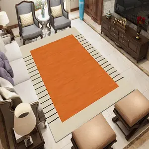 Luxury and Striped Rectangular Area Rug, Soft Flannel Texture, Non-Slip Backing, Durable Decorative Floor Covering