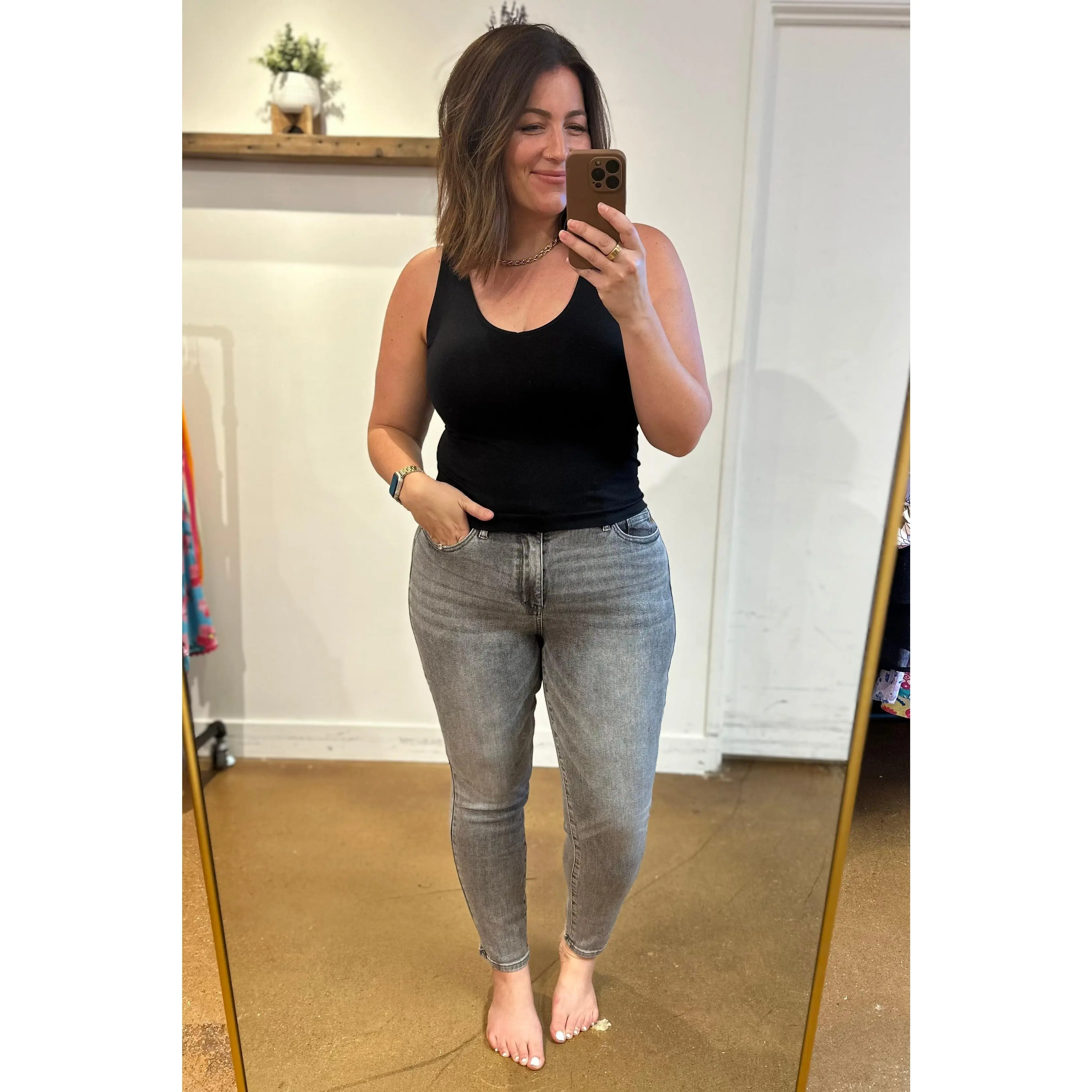Charlotte High Rise Stone Wash Slim Jeans in Gray