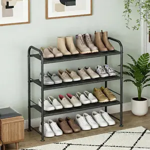 3-Tier Shoe Rack for Closet & Entryway Sturdy Metal Organizer with Adjustable Feet Black/Bronze Finish Holds Up to 12 Pairs Space-Saving Storage Shelf 43W x 31D x 5.5H Durable Design Multifunctional Heightened Bottom