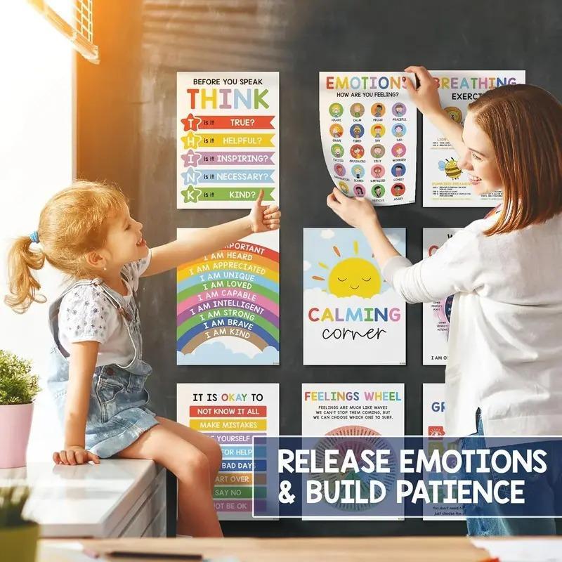 Calming Posters – ESL 12Pcs (10x14),Emotions Chart for Kids,Calm Down Corner Supplies,Classroom & Therapy Decor Visual Learning to regulate emotions and emotional intelligence Tools,Educational Emotion Learning for Classroom,Counselor Office Decor Set