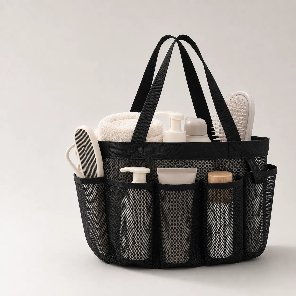 Mesh Shower Caddy Portable for College Dorm Room Essentials, Odorless Polyester Large Shower Tote Bag with Dual Handles, Pocket Quick-Dry Toiletry Organizer for Travel, Beach, Camping, Gym