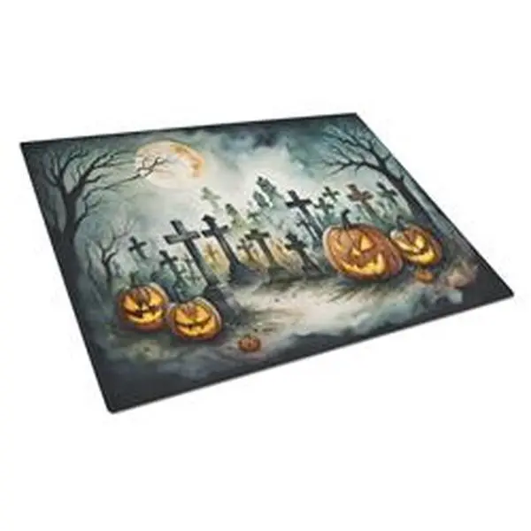 Unisex 15x12 in. Tempered Glass Chopping Board - Colorful Printed Spooky Halloween Decor, Large Kitchen Cutting Board for Adult Household Use with Knives Compatibility, Decorative