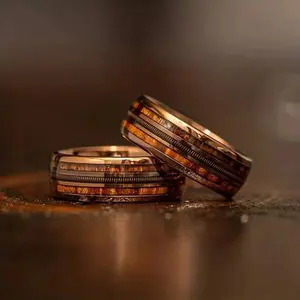 Elegant men's fashion ring with delicate wood grain and rose gold tone, great for engagement, wedding, anniversary, birthday and party