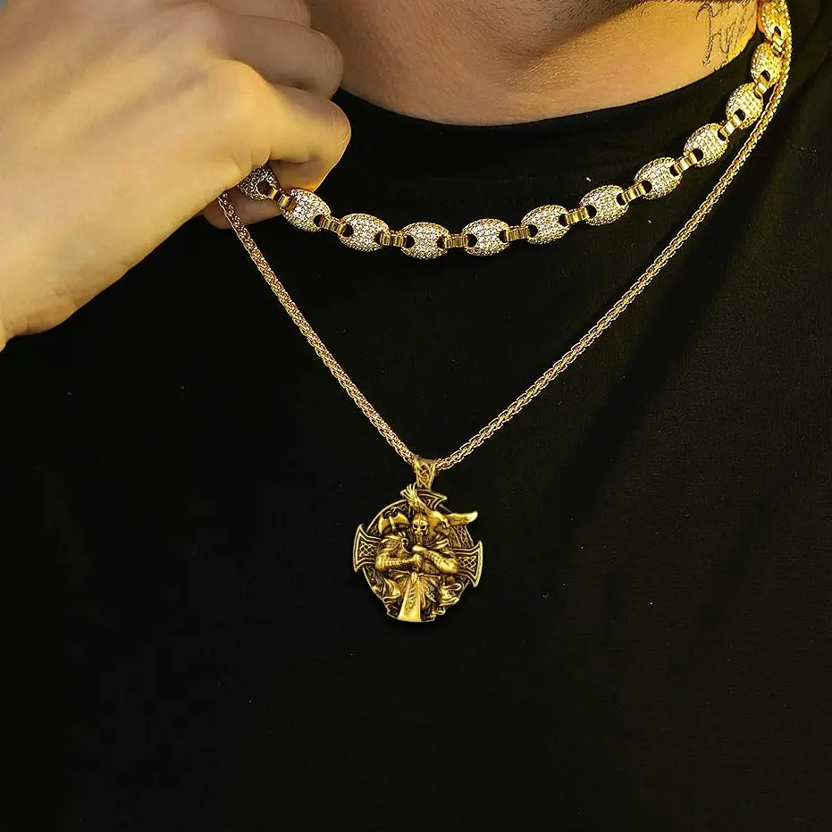U7 Viking Odin God Cross Roundel Pendant Necklace Norse Mythology Amulet Odin Sword Medallion Amulet