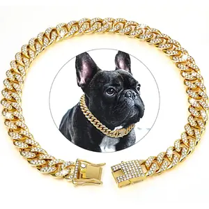 Diamond Cuban Dog Collar with Secure Buckle - Available in Multiple Sizes and Colors