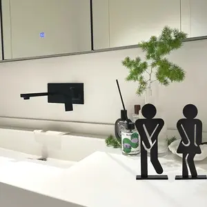 2-Piece Fun Wooden Standing Bathroom Signs Set, Laser Cut Unisex Decor, Boy and Girl Bathroom Signs, No Power Required