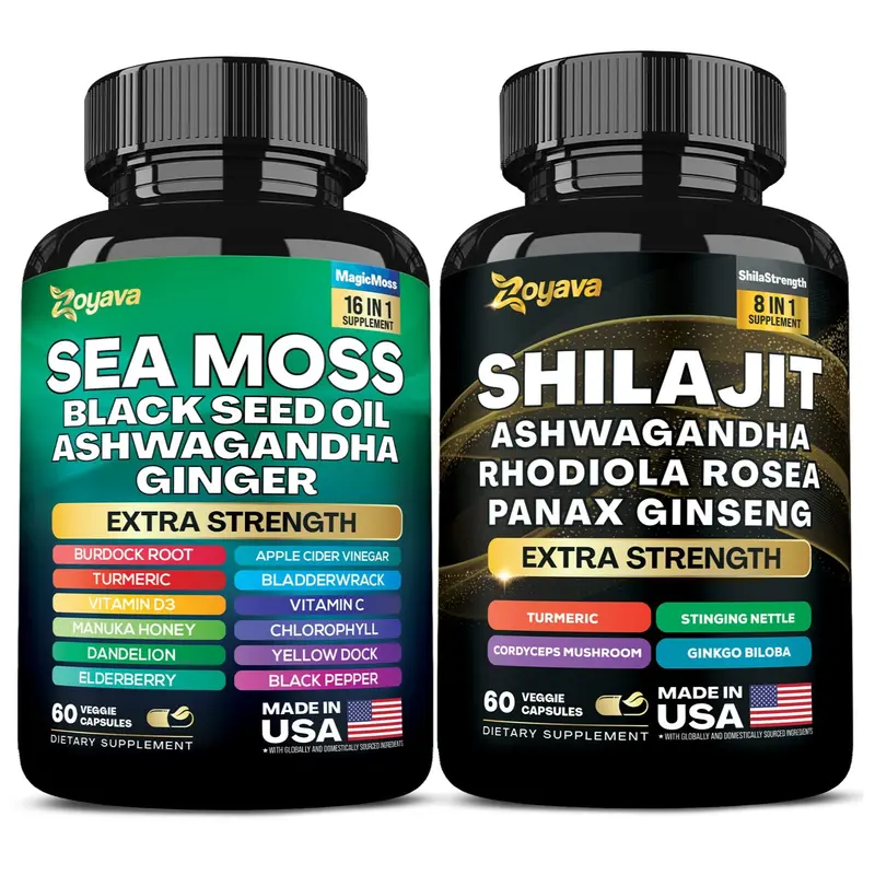 Dynamic Vitality Bundle - Zoyava Sea Moss & Shilajit Supplements - All-in-One Multivitamin Combo with Extra Strength Ingredients - MADE IN USA