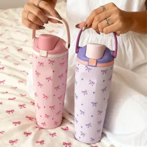 1pc 30oz Heart Bow Stainless Steel Insulated Cup, Leakproof Insulated Tumbler, Cold & Hot Water Bottle, Travel Mug, Gym, Home, Office, School, Holiday Gift