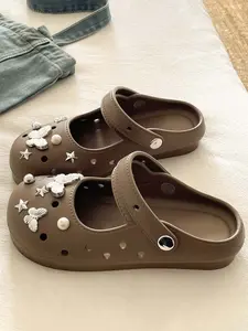 Edgy Silver Star & Butterfly Mary Jane Clogs - Soft & Comfy, DIY Charms, Trendy Summer Casual Shoes, Summer Slippers, Footwear!