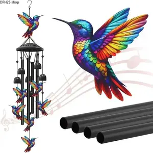 Vintage Hummingbird Wind Chime, Crafted With Metal Tubes And Bells, Clear Melodic Sound, Elegant Hanging Ornament, Ideal Decor For Home, Patio And Garden, Perfect Present For Bird Lovers And Sound Art Enthusiasts