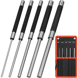 8in Long Carbon Steel Pin Punch Set, 5 count Pin Punch Sizes 1/8", 3/16", 1/4", 5/16" and 3/8", Removing Repair Tools with Storage Pouch