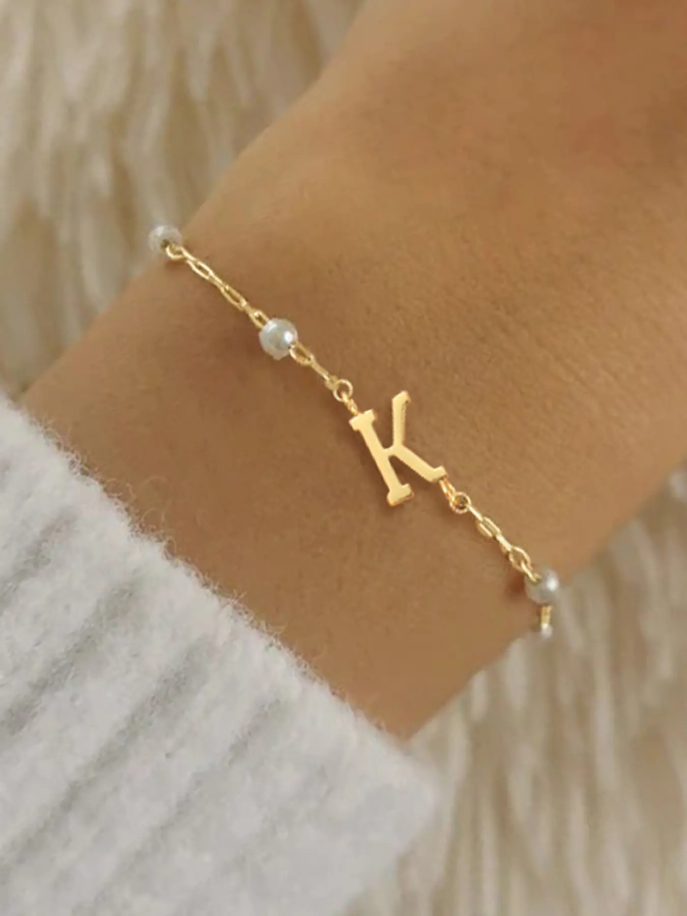 1Pcs Initial Women Bracelet, New Fashion Bead Chain Copper Bracelets For Women, Personalized Jewelry Letter Link Bracelet