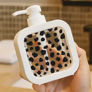 Creative Bathroom Dispenser with Hand Pump - Spontaneous Artistic Brushstroke Design, Irregular White Textured Shapes on Black Background, Perfect for Soap, Lotion Dispensing