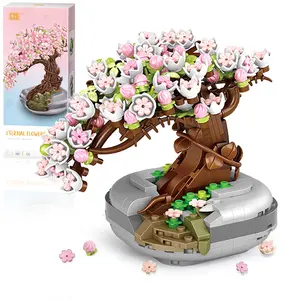 Mini Building Blocks Sakura Plant Bonsai Model Set,426PCS Creative DIY Simulation Cherry Blossom Flower Botanical Collection Construction Building Bricks Toy for Kids Adult Home Decor