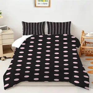 2/3Pcs Sweet & Edgy Black & Pink Polka Dot Comforter Set, Timeless Whimsical Dot Pattern Bedding, Cozy Plush Aesthetic Comforter, Chic Playful Retro for a Cute Stylish Bedroom No Filler