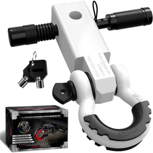 Shackle Hitch Receiver 2 Inch - 3/4" D Ring Shackle and 5/8" Trailer Hitch Lock Pin, 45,000 Lbs Break Strength Heavy Duty Receiver Towing Kit for Off-Road  , White