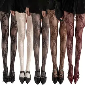Womens 5pcs Minimalist Floral Lace Tights Premium High Elastic Geometric Rose Pattern Stockings Contemporary Mesh Pantyhose for Summer Daily Lifestyle Trendy Style Gift