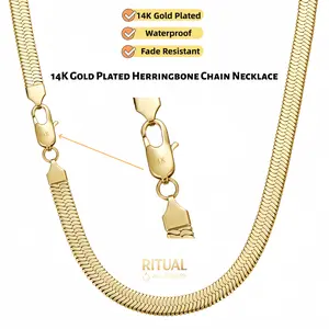 14K Gold Plated 7mm Herringbone Necklace Waterproof Tarnish Resistant 16-24 Inches Unisex Mother's Day Gift