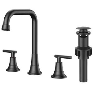 FORIOUS Black Bathroom Faucet for Sink 3 Hole,Widespread Matte Black Bathroom Sink Faucets,2 Handles RV Bathroom Faucets Vanity with Pop Up Drain and Supply Hoses