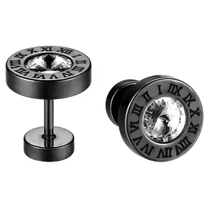 OIDEA Unisex Stud Earrings for Women, Classic Roman Numeral Circle Design in Stainless Steel with Cubic Zirconia, Earring For Women