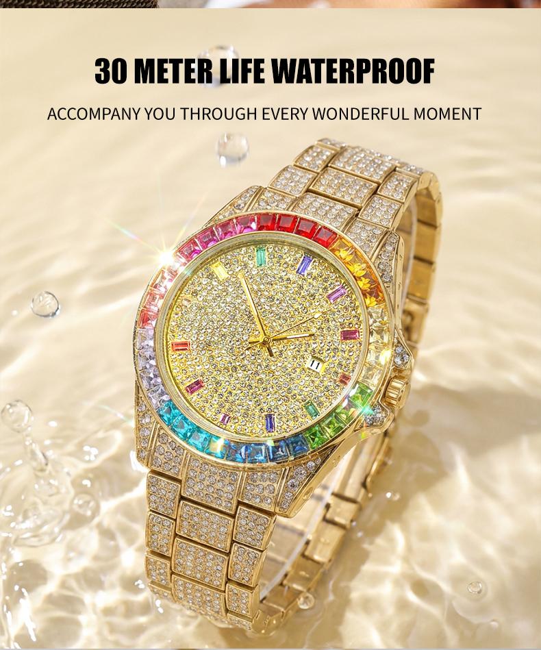 Men's Multifunctional wristwatch Luxury Rhinestone Embellished  QuartzWatch Rainbow Crystal Chronograph  with Gift Box Included Fashion Timeless ClassicWatch Flash Sale -Fashionable
