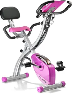 Foldable Exercise Bike - Portable Upright and Recumbent Cycling Machine with Adjustable Backrest, LCD Monitor, Pulse Sensor, and Arm Resistance Bands