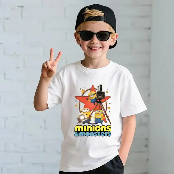 Minions & Monsters Lights Camera Baby Tee, Kids Graphic Shirt, Unisex Toddler Tee, Casual Daily Wear Kids Clothing