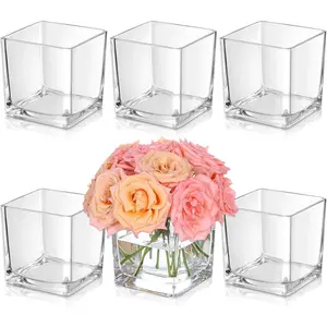 6 pack square glass vase 4 x 4 x 4 clear flower vases for centerpieces square glass cube vase candle holder for wedding party home office decoration