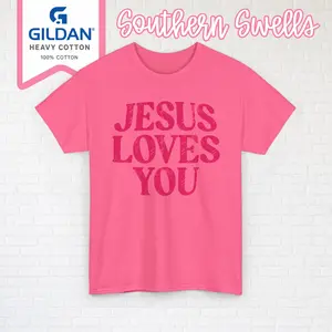 NEON Jesus Loves You Gildan T-Shirt Color on Color