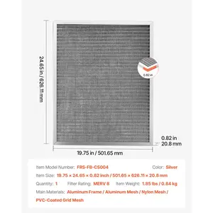 VEVOR Electrostatic Air Filter, 20x25x1 inch Washable Reusable Aluminum AC/HVAC Furnace Filter, MERV 8 Long Lifetime, Home or Office (Actual Size: 19.75x 24.65x 0.82 in)