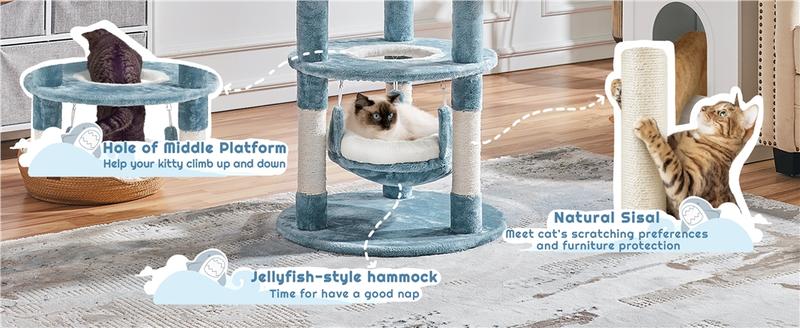 【Valentine Gift】Yaheetech 45/61/72″ Ocean-themed Cat Tree, Multi-Level Plush Cat Tower with Condo, Sisal Scratching Posts and Perches