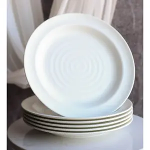 Pack Of 6 Contemporary Irregular Ridged Matte White Melamine Large Dinner Plates